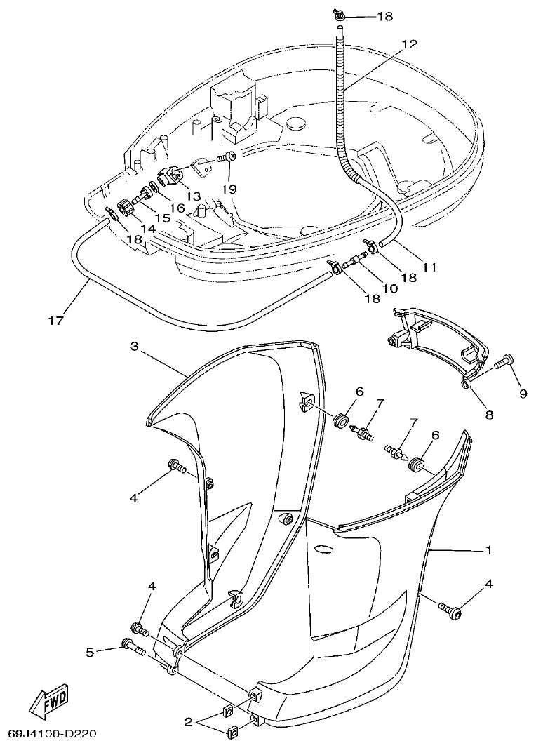 Yamaha F200A, F225A, FL200A, FL225A, F225TR, F200TR, LF225TR, LF200TR BOTTOM COWLING 2 parts diagram